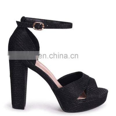 Ladies high quality cheap price black glitter closed back platform block heels women sandals shoes made in China