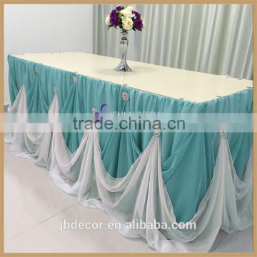 TC106K#23 wholesale beautiful modern light bule chiffon wedding decoration table skirting brial table skirt