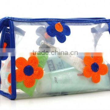 Popular Beauty Embroidery Flower Design Transparent cosmetic bag free sample