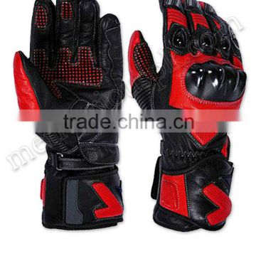 Red Black Leather Motorbike Gloves