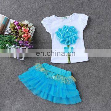Boutique new summer wholesale latest baby girl children's skirt suit flower T-shirt skirt