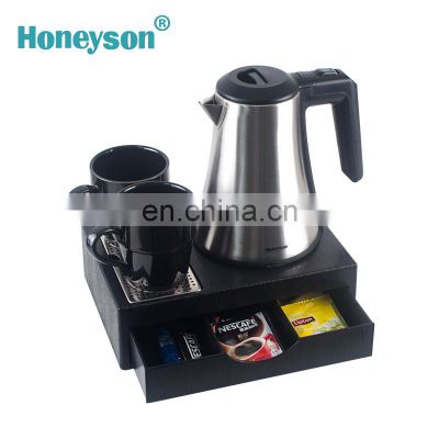 Stainless Steel Electric Hotel Kettle Tray Set Hotel  0.8L cordless kettle electric drawer tray set