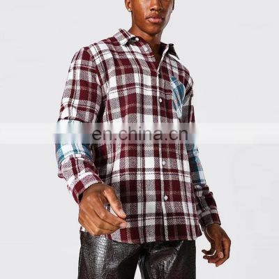 2022 New Style Men Designs Casual Shirts Covered Button Summer color block wholesale flannel shirts