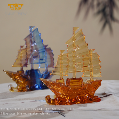 Home Craft Accessory Liuli Crystal Fengshui Decorative Blessing Dragon Boat Craft Good Luck Ornaments Factory