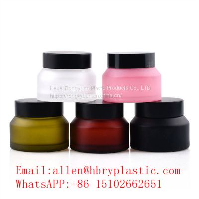 eco friendly customised jar empty frosted glass bottle set skin care containers 30g 50g body cream jar bamboo lid