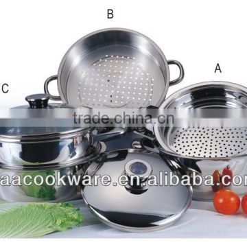 2015 New Products High Quality 18/8 Stainless Steel Steamer Set Wtih Hollow Handle For Wholesale