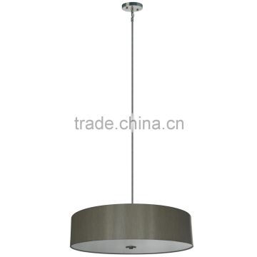 5 light chandelier(Lustre/La arana)in satin steel finish with a round 30" toffee crunch silk look fabric shade