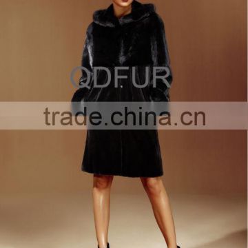 QD22247 Long Pelt Whole-hide Rex Rabbit Fur Coat with Hoodied