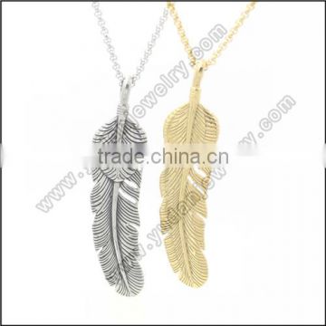 new design stainless steel gold feather pendant