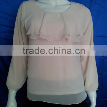 Long sleeve ruffles 2015 new design chiffon ladies blouse