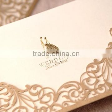 hot selling top quality golden plating craved Wedding Invitation Card and envelope