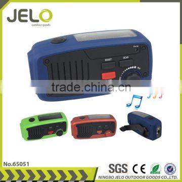 Ningbo JELO FM Radio 0.5W LED Solar Dynamo Torch Alarm Mobile Phone Charger Gift hand crank Flashlight