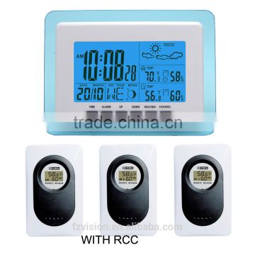 LCD Display RCC Digital thermo hygrometer Radio control Clock Wireless Weather Station with 3 sensors