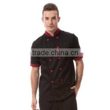 Wholesale Custom Western Restaurant Chef coat black with red uniforms short sleeve chef jacket unisex For Workwear