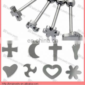 stainless steel industrail tongue barbell rings with unique shaped body piercing jewelry