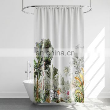 Decorative Nature Palm Tree Digital Printed Fabric Shower Curtain For Hotel