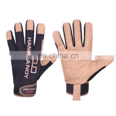 HANDLANDY Flexible Durable Pigskin Leather Mens Driving Vibration-Resistant Construction Mechanic Leather Safety Work Gloves