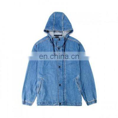 New Designs Logo Embroidery Long Sleeve  Denim Jackets With Gold Zippers  Jeans Jacket With Hood For Men