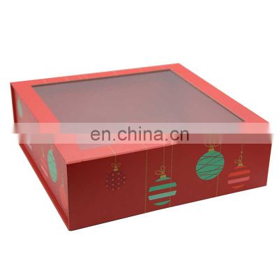 Cardboard paper chocolate praline red folding Christmas gift packaging box with clear window