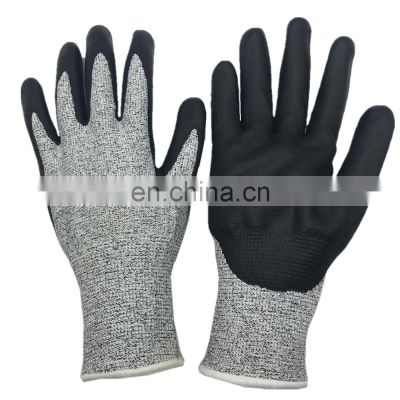 Anti-Cut Resistant Cut5 Knitted Touchntuff Protection Sandy PU Coated Industry Work Use Safety Gloves
