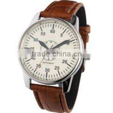 fashion custom men's genuine leather band strap mens quartz stainless steel watch