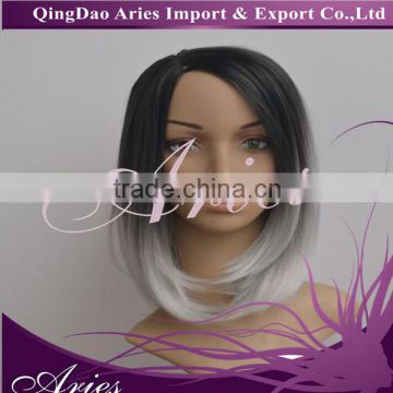 short Black Mixed Grey Lace Front Synthetic Hair Wig