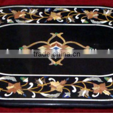 Oval Shape Marble Inlay Table Top , Stone Inlay Coffee Table
