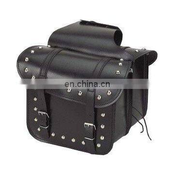 HMB-4017A LEATHER MOTORCYCLE SADDLE BAGS SET STUDDED STRAIGHT