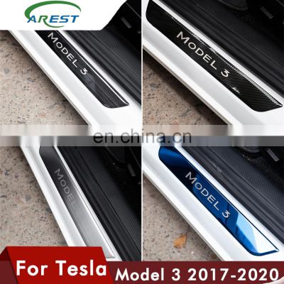 Carest Model3 Door Sill Decoration Wrap Cover For Tesla Model 3 Accessories Pedal Protection Strip 2020 Model Three Carbon Fiber