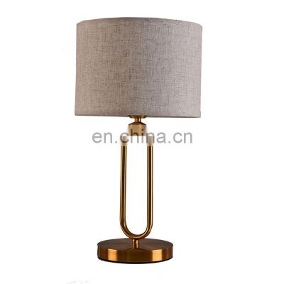 Nightstand Lamp Linen Fabric Shade Desk Lamp Golden Wrought Iron Table Light