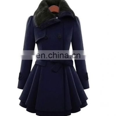 Women's plus size fur collar with warm double-breasted button belt winter coat
