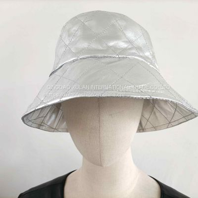 Women's leather diamond quilting bucket hats