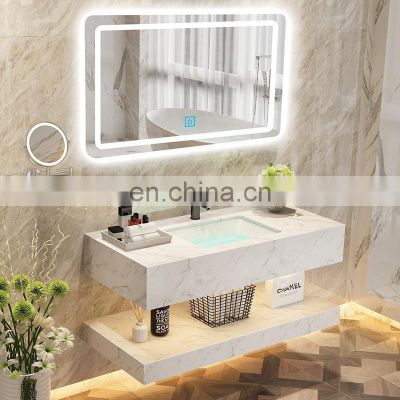New modern stone bathroom vanitiy bathroom vanities set single sink combo smart LED Mirror light