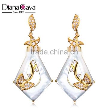 DianaCava Unique Design MOP Sea Shell Fashion Drop Earrings with Cubic Zirconia