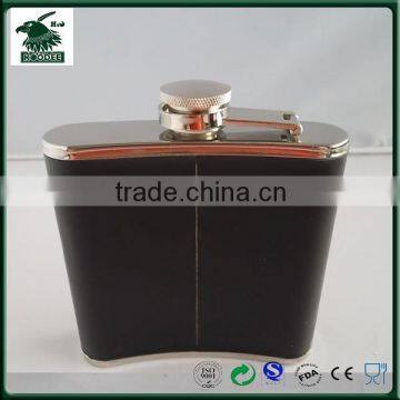 Wholesale stainless steel hip water flask with leather coating