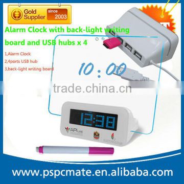 LED Fluorescent Message Notice Board Digital Alarm Clock Night light 4 USB Port