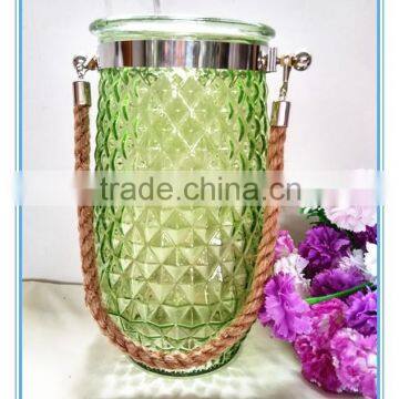 2016 hot sale paint glass hurricane vase with metal handle