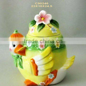 ceramic jar with animal design