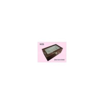 Brown Leather Wrapped Wooden Wooden Gift Boxes For Cosmetic With Window
