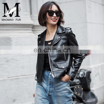 2017 New Products Women Leather Motorcycle Jacket With Studded Collar Fashion Pakistan Leather Jacket