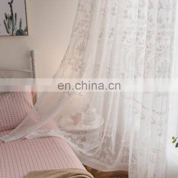 Hot style European white cotton and linen curtain balcony embroidery sheer curtain