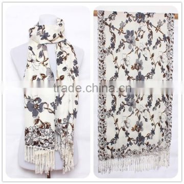 2015 Custom Design Fashion Scarf Silk ,Fashion Simple Tassel Lady Scarf