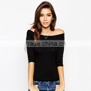 Women Off-shoulder Tops Fashion Casual Knit T-shirt Blouse OEM ODM Type Clothing Factory Manufacturer Guangzhou