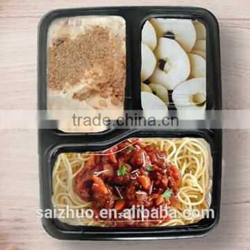 thick disposable takeaway food plastic container with 3 divider