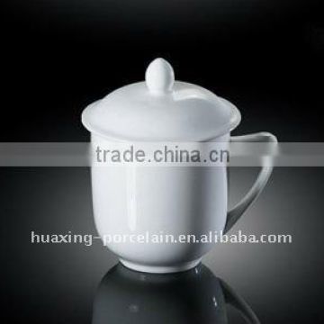 H0241 white porcelain traditional design oem mushroom mug with lid