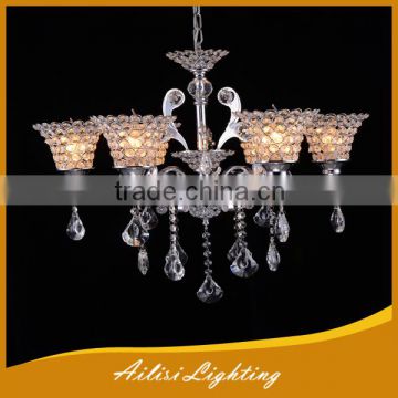 Top Sale Good Quality Chrome 6 Lights Crystal Chandelier with Scallop Drops