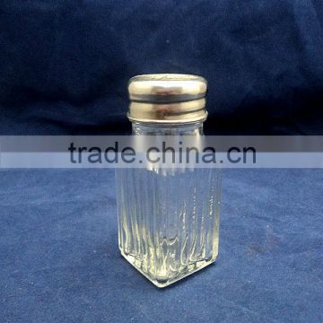glass salt shaker with vertical stripes engraving