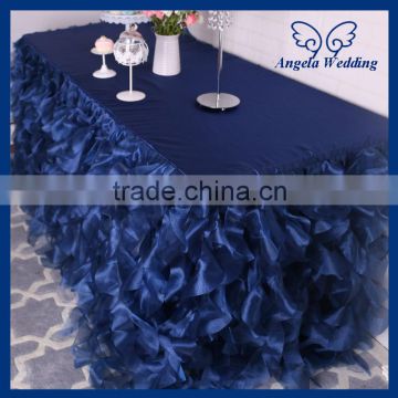 CL010N elegant polyester fancy wedding frilly navy blue curly willow table cloth