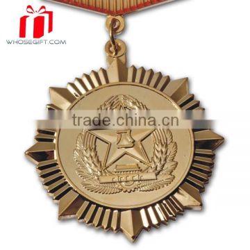 Custom Gold Military Medals With Blue White Red Ribbons