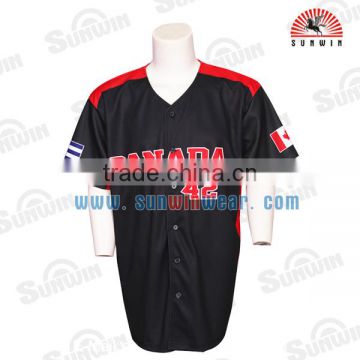 100% polyester Black Short Sleeve Full Button UP Mens Baseball Jersey/custom baseball jersey